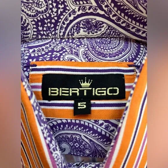 Striking Bertigo Tangerine/Hot Pink/Purple Striped L/S Dress Shirt NWOT Sz 5(XL) - Picture 7 of 9
